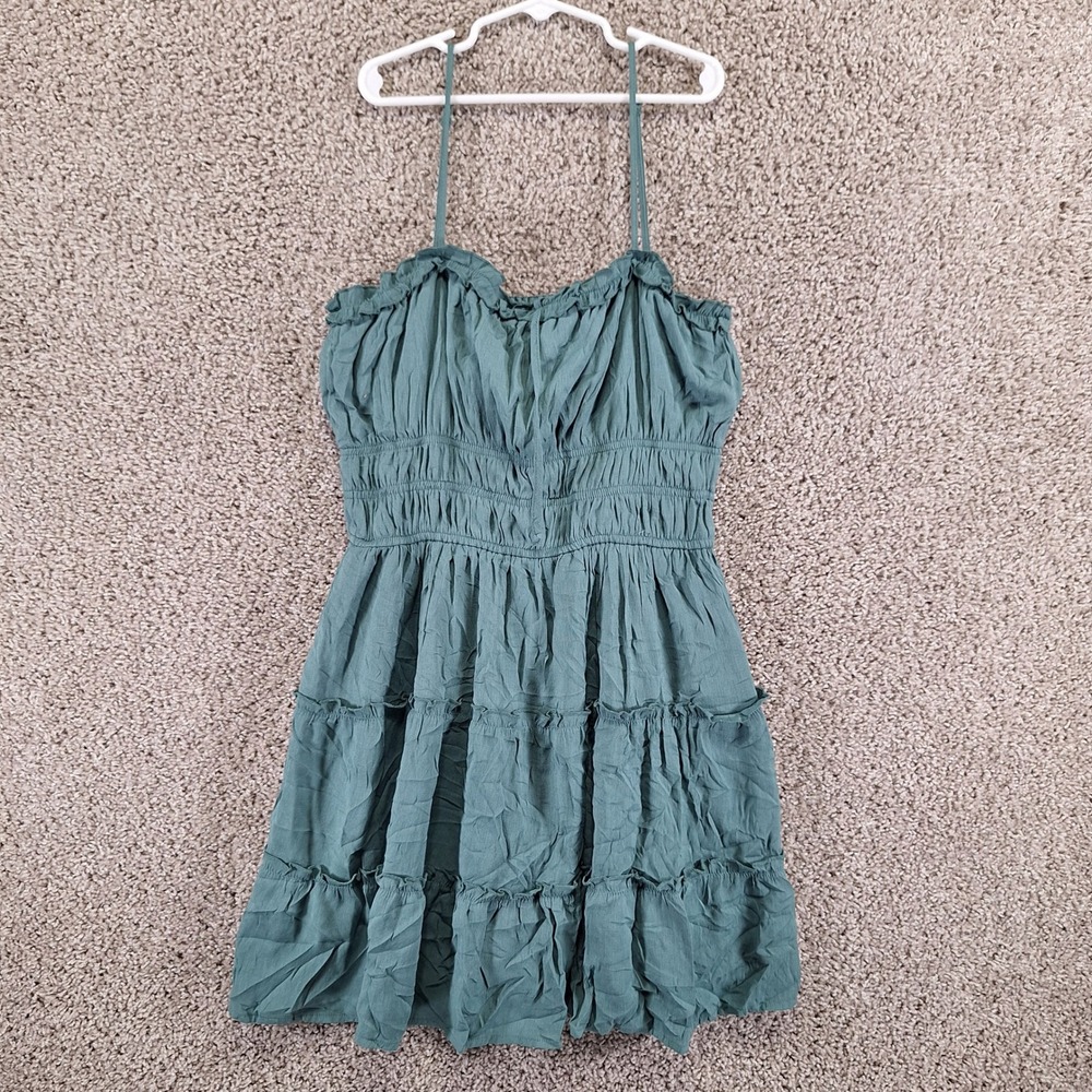 Trixxi Summer Dress Women's Medium Green Ruffled Tiered Spaghetti Strap Pullover
